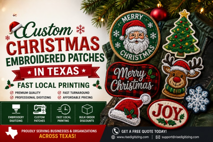 Custom Christmas Embroidered Patches in Texas | Fast Local Printing