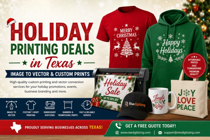 Holiday Printing Deals in Texas – Image to Vector & Custom Prints by Risedigitizing