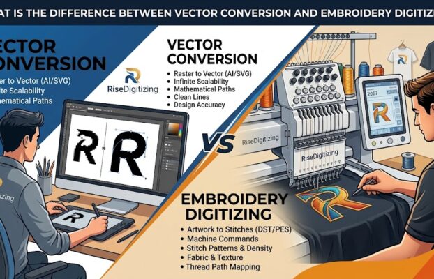What is the Difference Between Vector Conversion and Embroidery Digitizing?